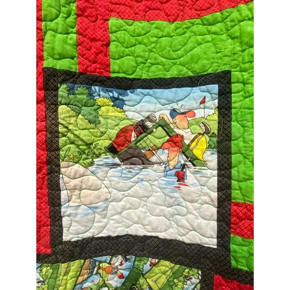 Handmade Quilt Golf Humor Theme Wall Hanging/Lap Quilt 47”x62”